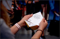 student with word game